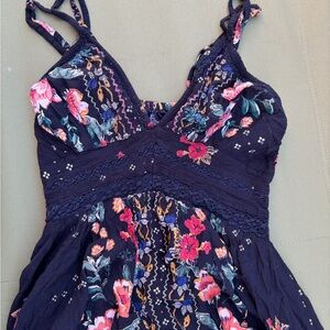 🌹Navy Floral Crochet Trim Sundress